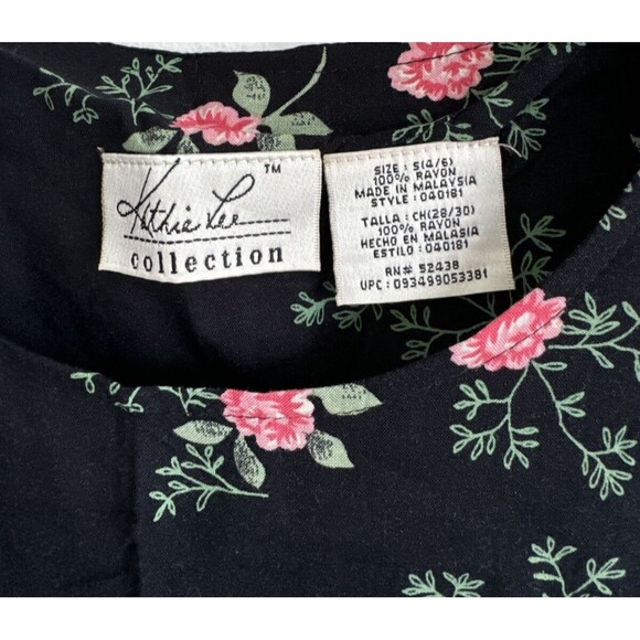 Vintage Kathie Lee Dress Black Floral Sleeveless Slip Tank Tie Back Size 4/6 - Picture 4 of 10